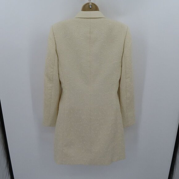 Le Suit Women 6 Ivory Cream Damask Scroll Long Collared Suit Jacket Formal Coat - Picture 5 of 10